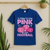 In October We Wear Football Breast Cancer Awareness Gift T-Shirt thumb 2