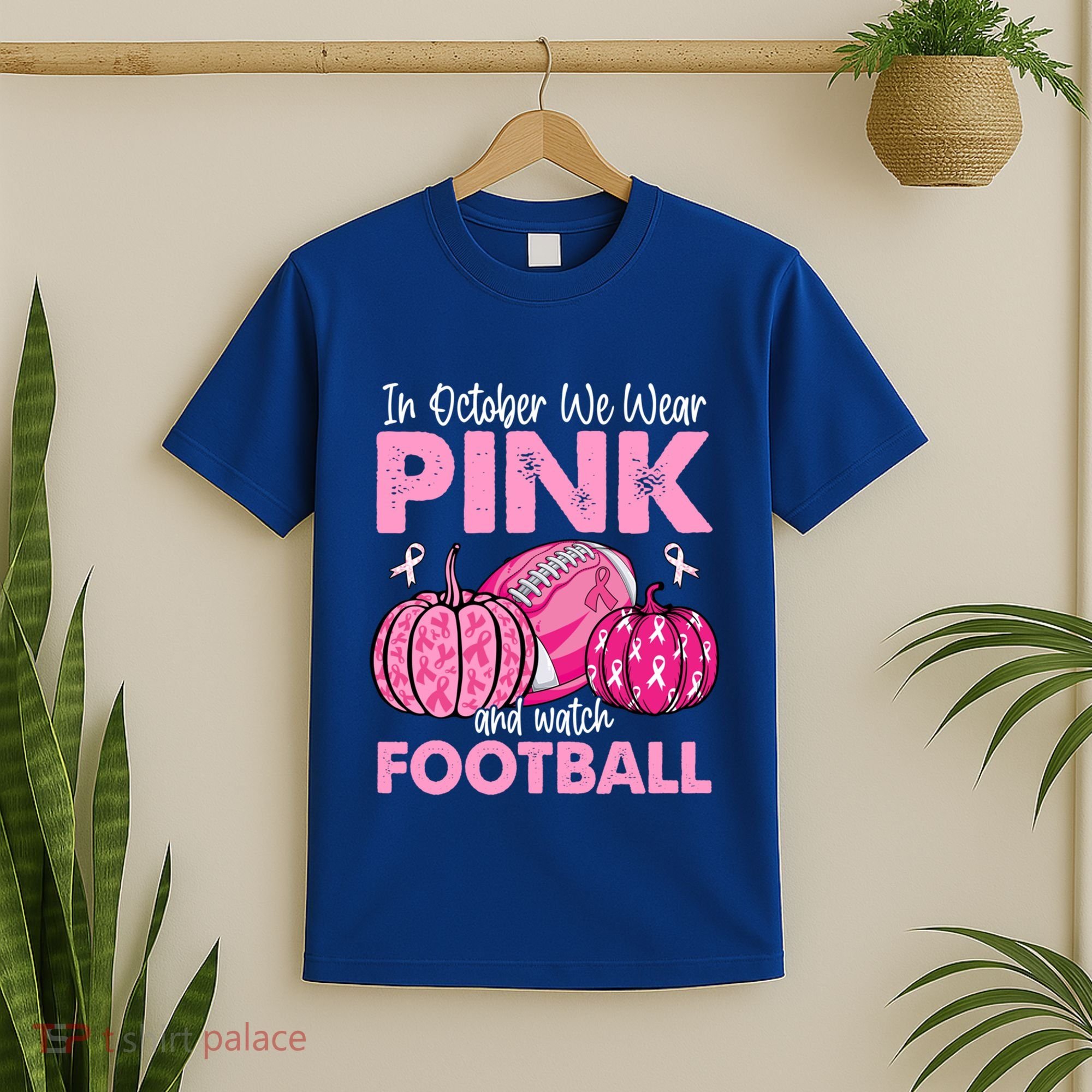 In October We Wear Football Breast Cancer Awareness Gift T-Shirt