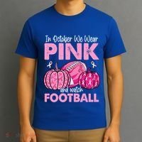 In October We Wear Football Breast Cancer Awareness Gift T-Shirt thumb 3