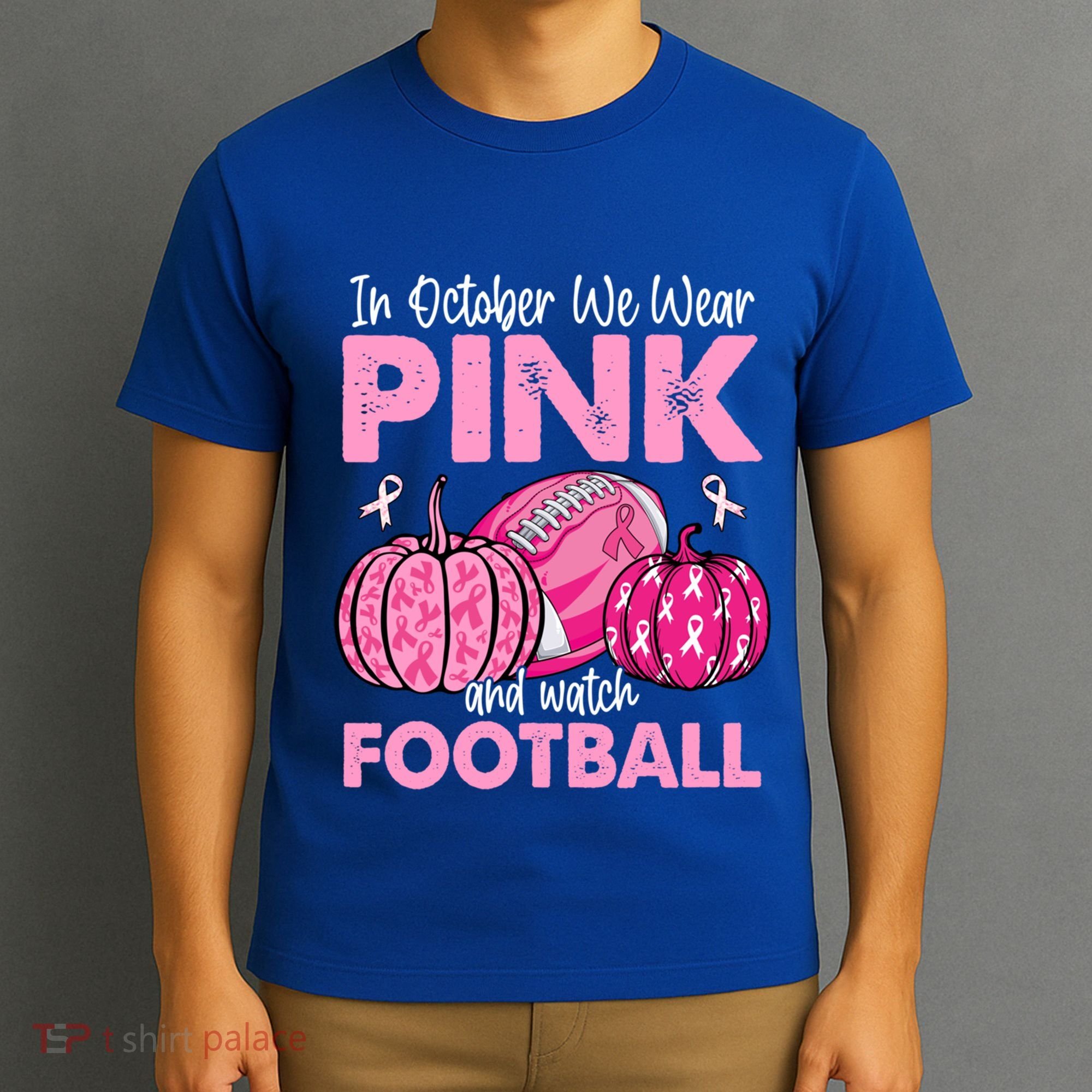 In October We Wear Football Breast Cancer Awareness Gift T-Shirt
