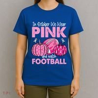 In October We Wear Football Breast Cancer Awareness Gift T-Shirt thumb 4