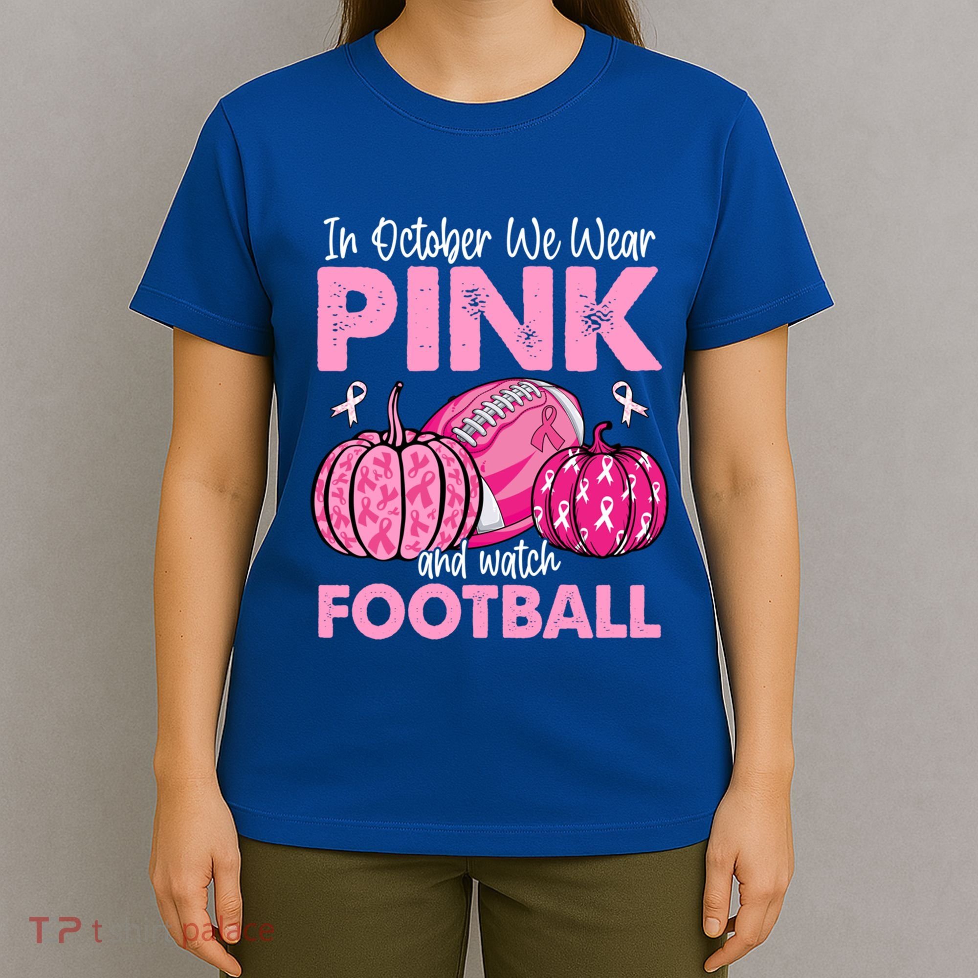 In October We Wear Football Breast Cancer Awareness Gift T-Shirt