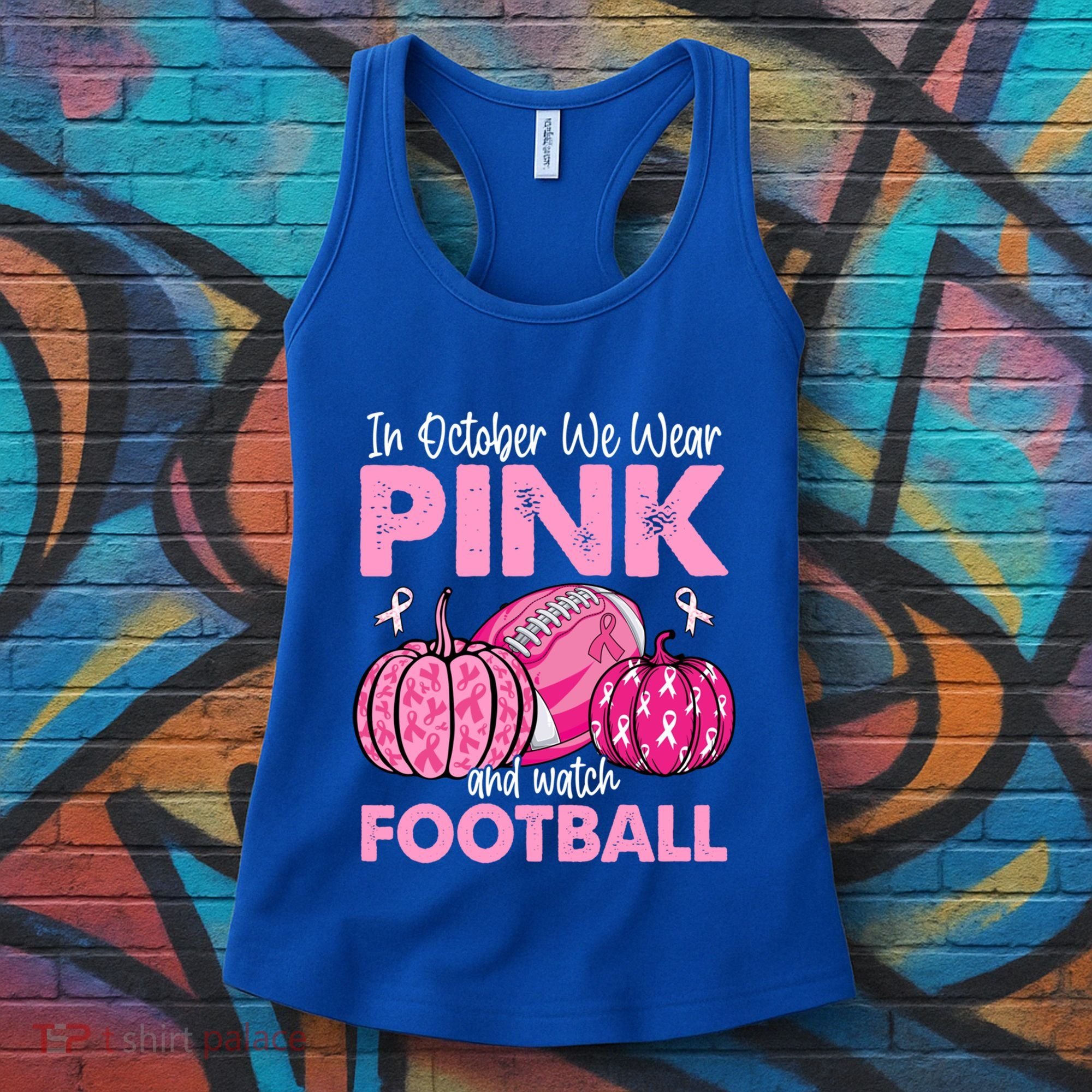 In October We Wear Football Breast Cancer Awareness Gift Women's Tank Top