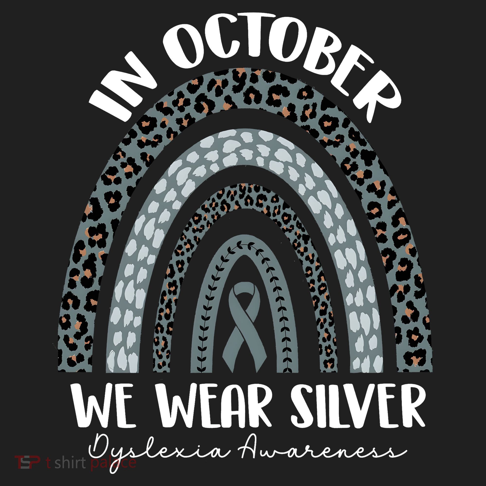 In October We Wear Silver Leopard Rainbow Dyslexia Awareness Beanie