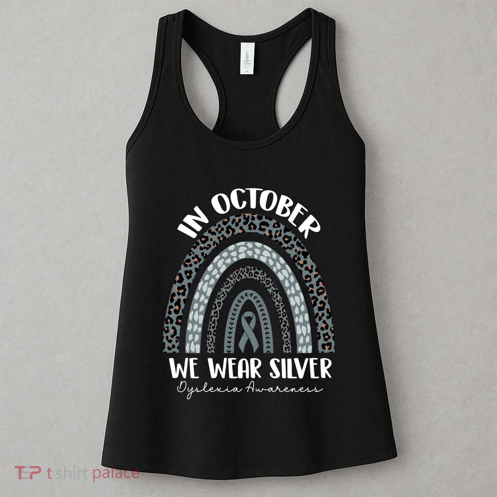 In October We Wear Silver Leopard Rainbow Dyslexia Awareness Women's Tank Top