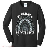 In October We Wear Silver Leopard Rainbow Dyslexia Awareness Kids Long Sleeve Shirt thumb 0