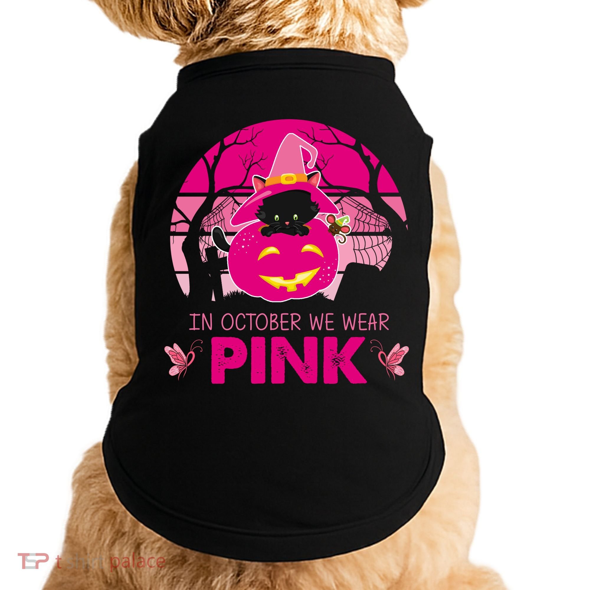 In October We Wear Pink Jack O Lantern Witch Cat Doggie Tank