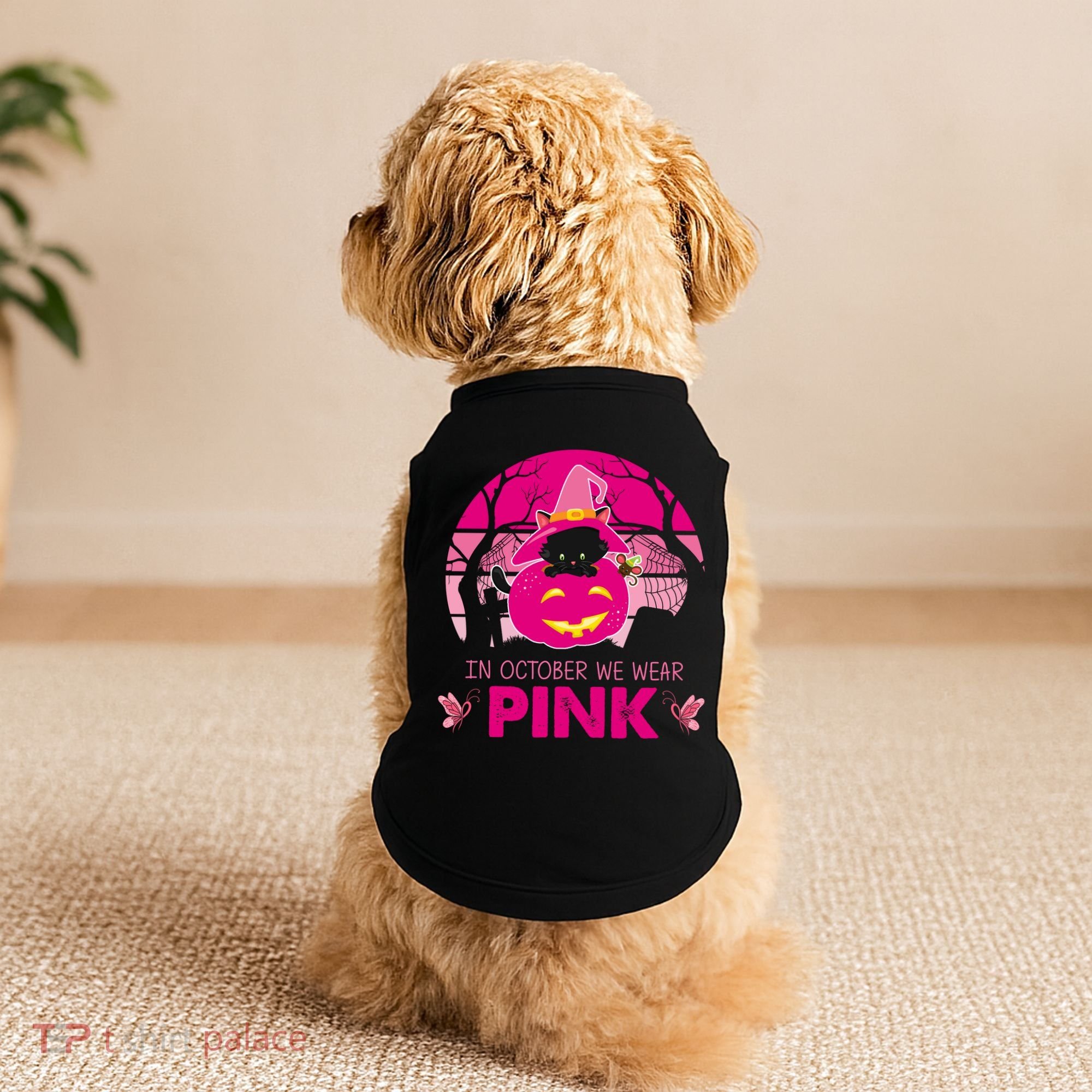 In October We Wear Pink Jack O Lantern Witch Cat Doggie Tank