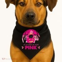 In October We Wear Pink Jack O Lantern Witch Cat USA-Made Doggie Bandana thumb 1