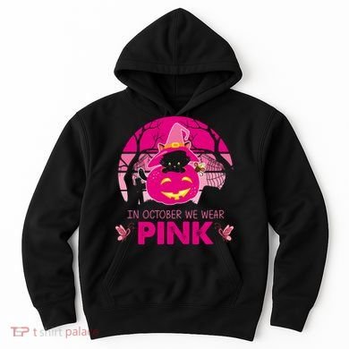 In October We Wear Pink Jack O Lantern Witch Cat Hoodie