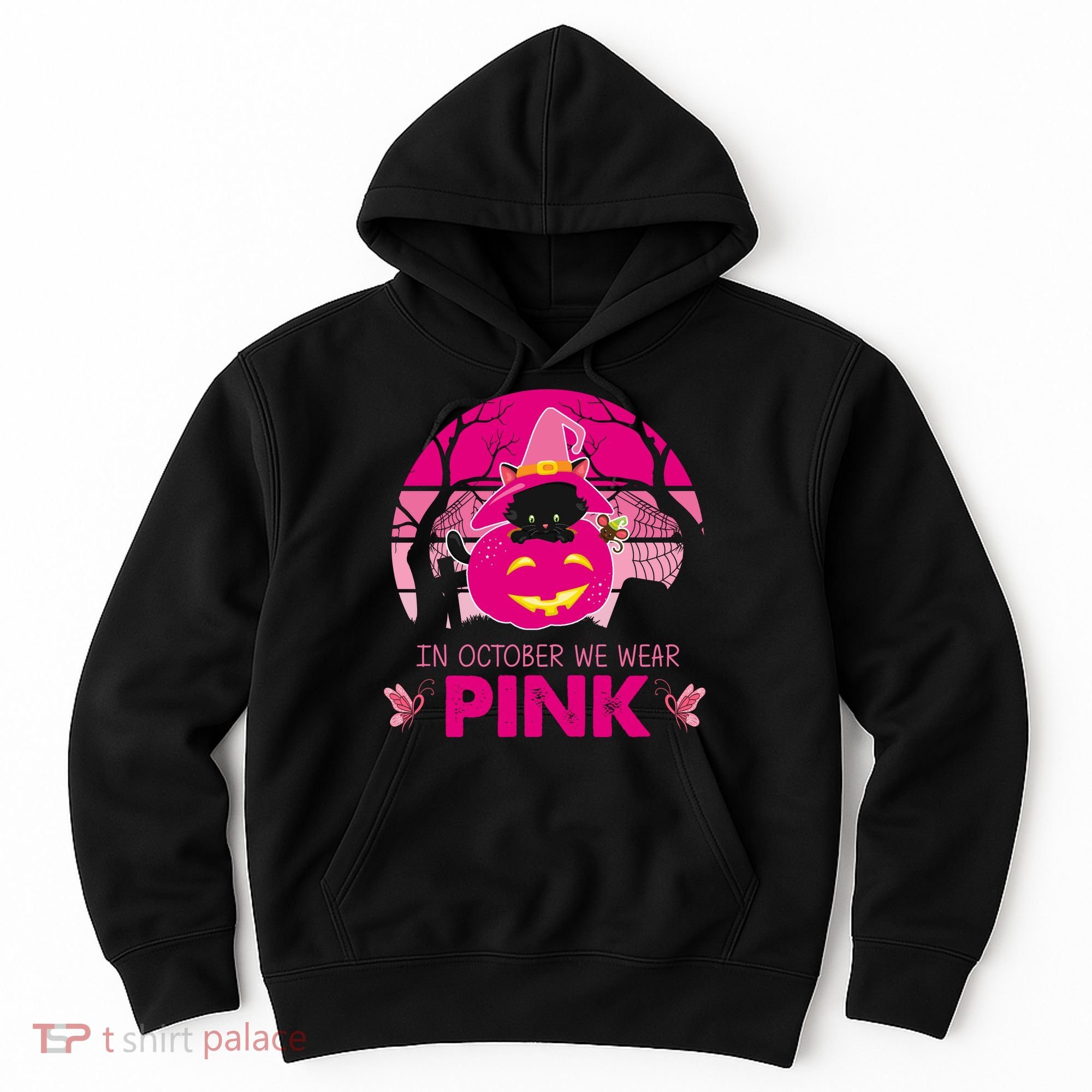 In October We Wear Pink Jack O Lantern Witch Cat Hoodie