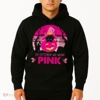 In October We Wear Pink Jack O Lantern Witch Cat Hoodie thumb 2
