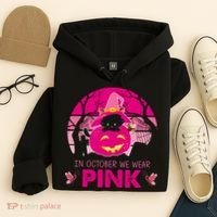 In October We Wear Pink Jack O Lantern Witch Cat Hoodie thumb 4