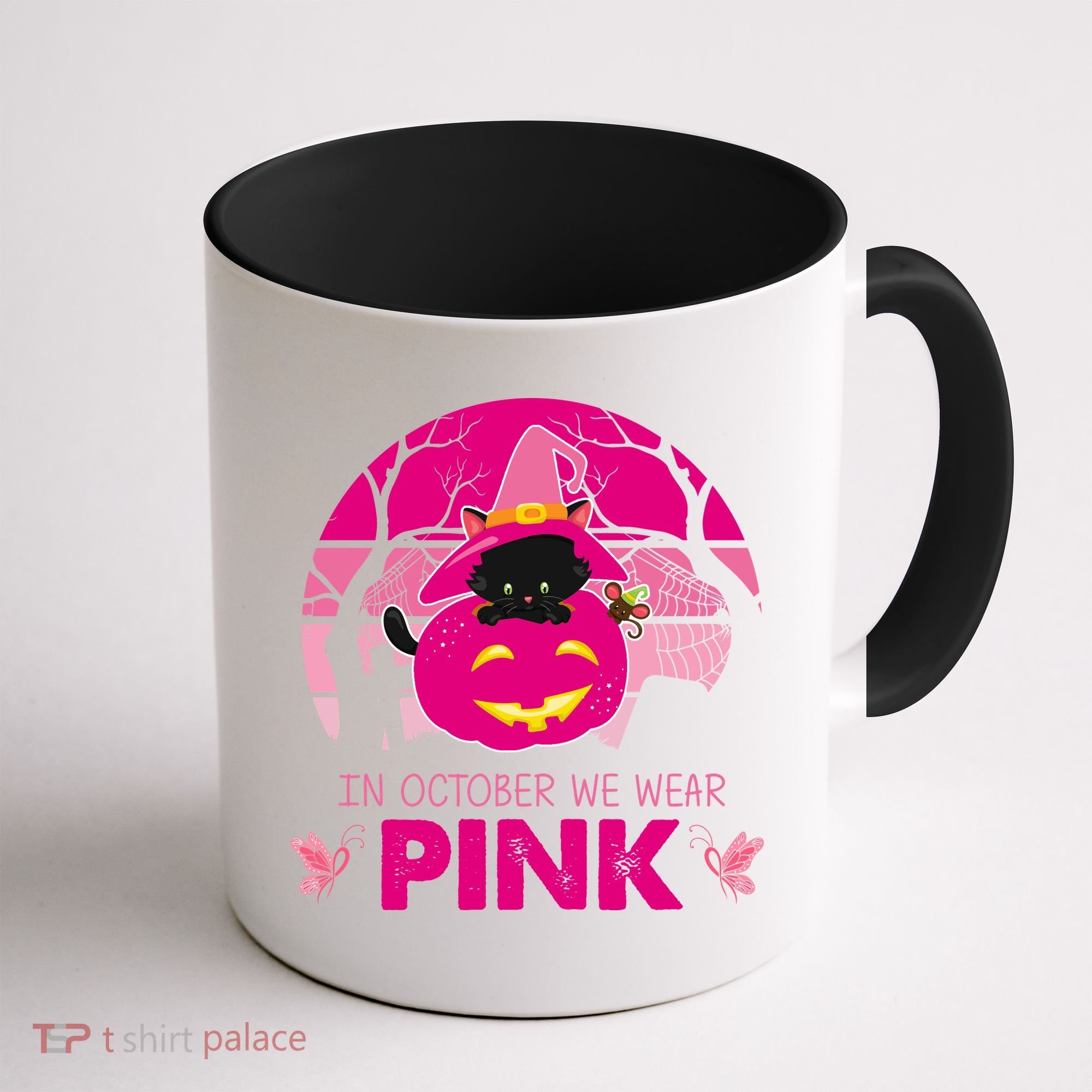 In October We Wear Pink Jack O Lantern Witch Cat Coffee Mug