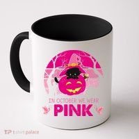 In October We Wear Pink Jack O Lantern Witch Cat Coffee Mug thumb 0