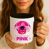 In October We Wear Pink Jack O Lantern Witch Cat Coffee Mug thumb 3