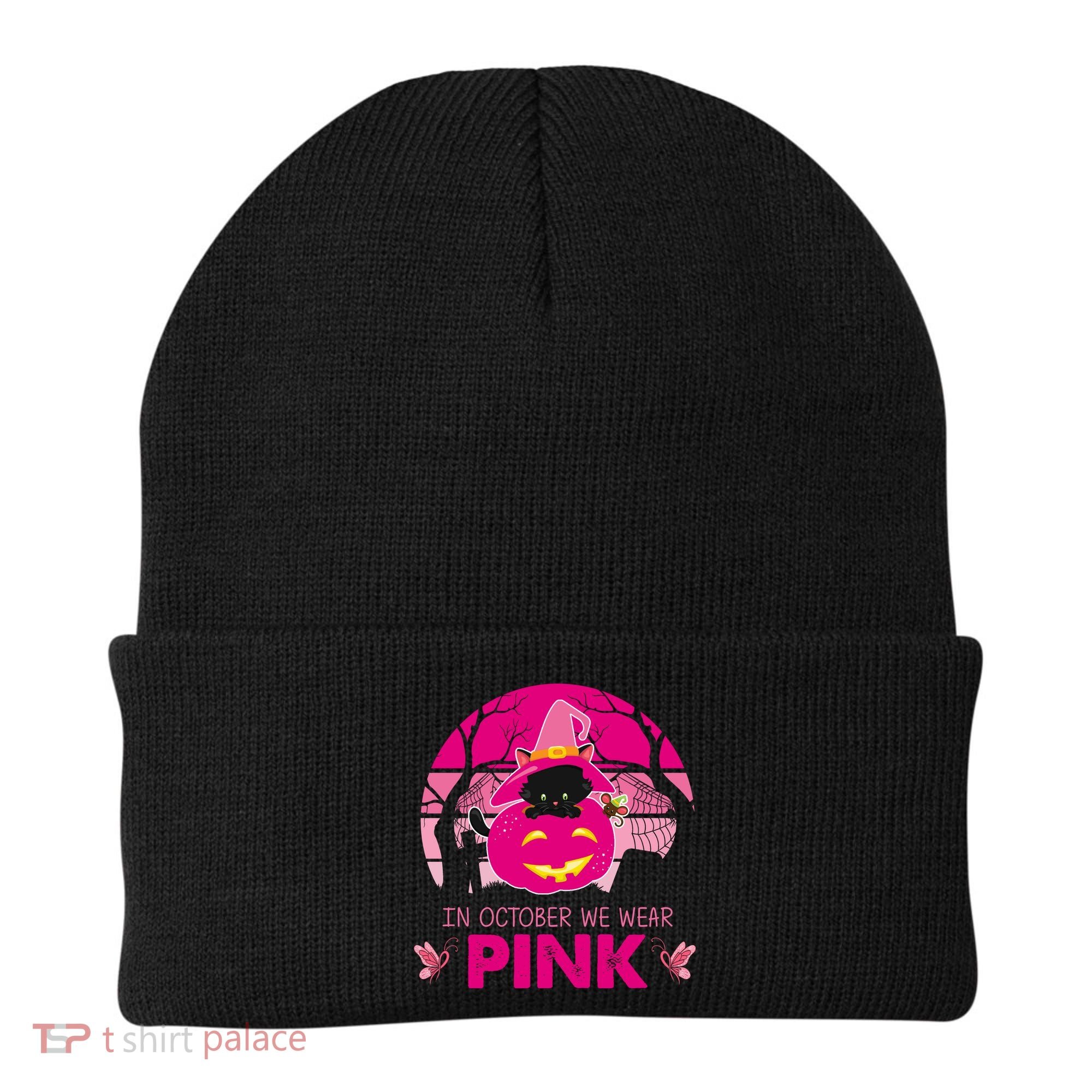 In October We Wear Pink Jack O Lantern Witch Cat Beanie