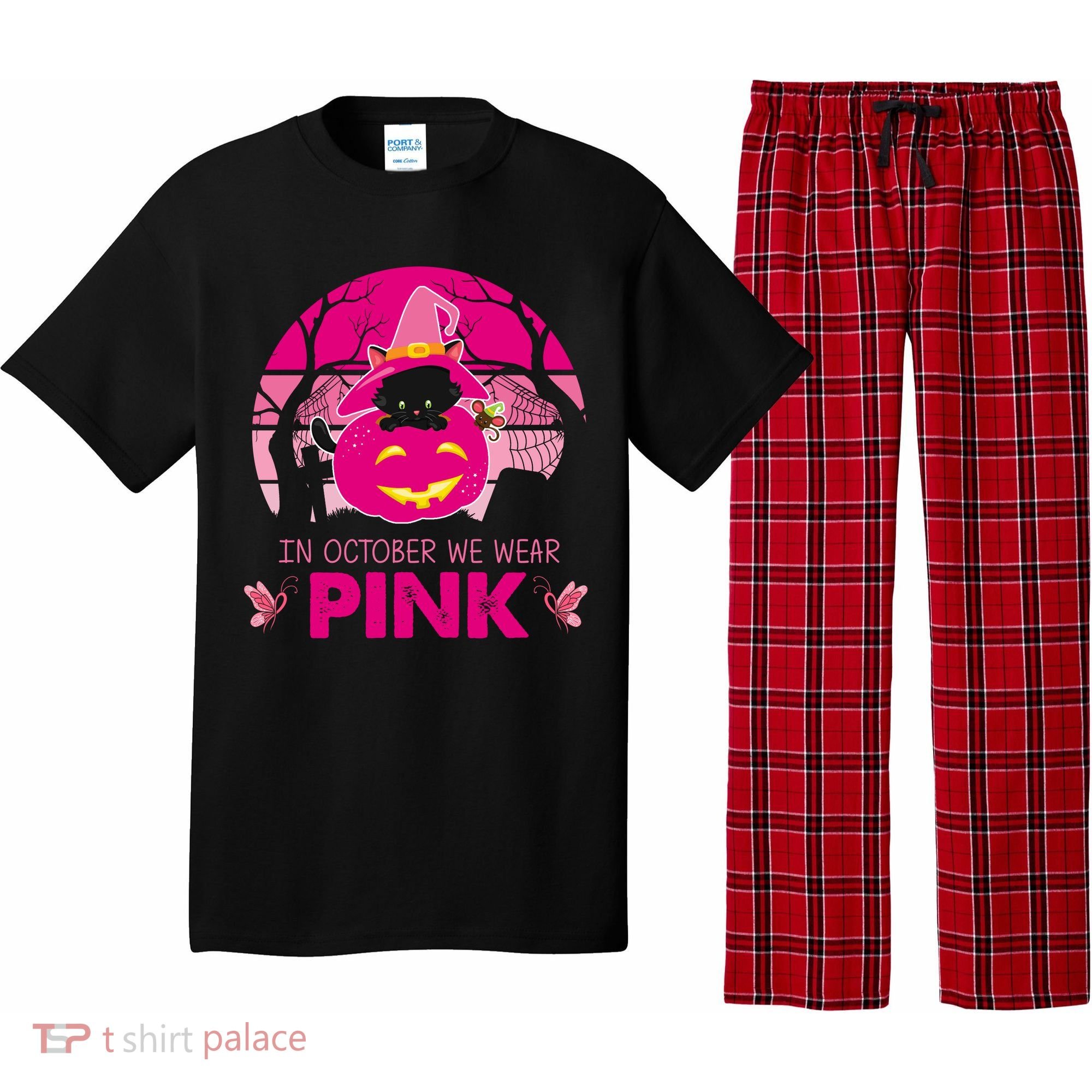 In October We Wear Pink Jack O Lantern Witch Cat Pajama Set