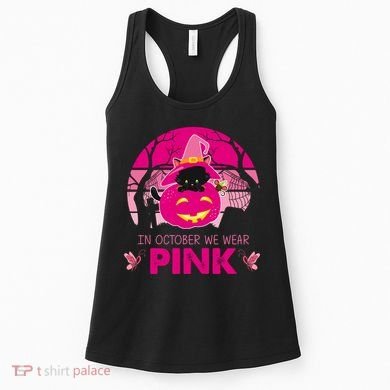 In October We Wear Pink Jack O Lantern Witch Cat Women's Tank Top