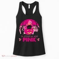 In October We Wear Pink Jack O Lantern Witch Cat Women's Tank Top thumb 0