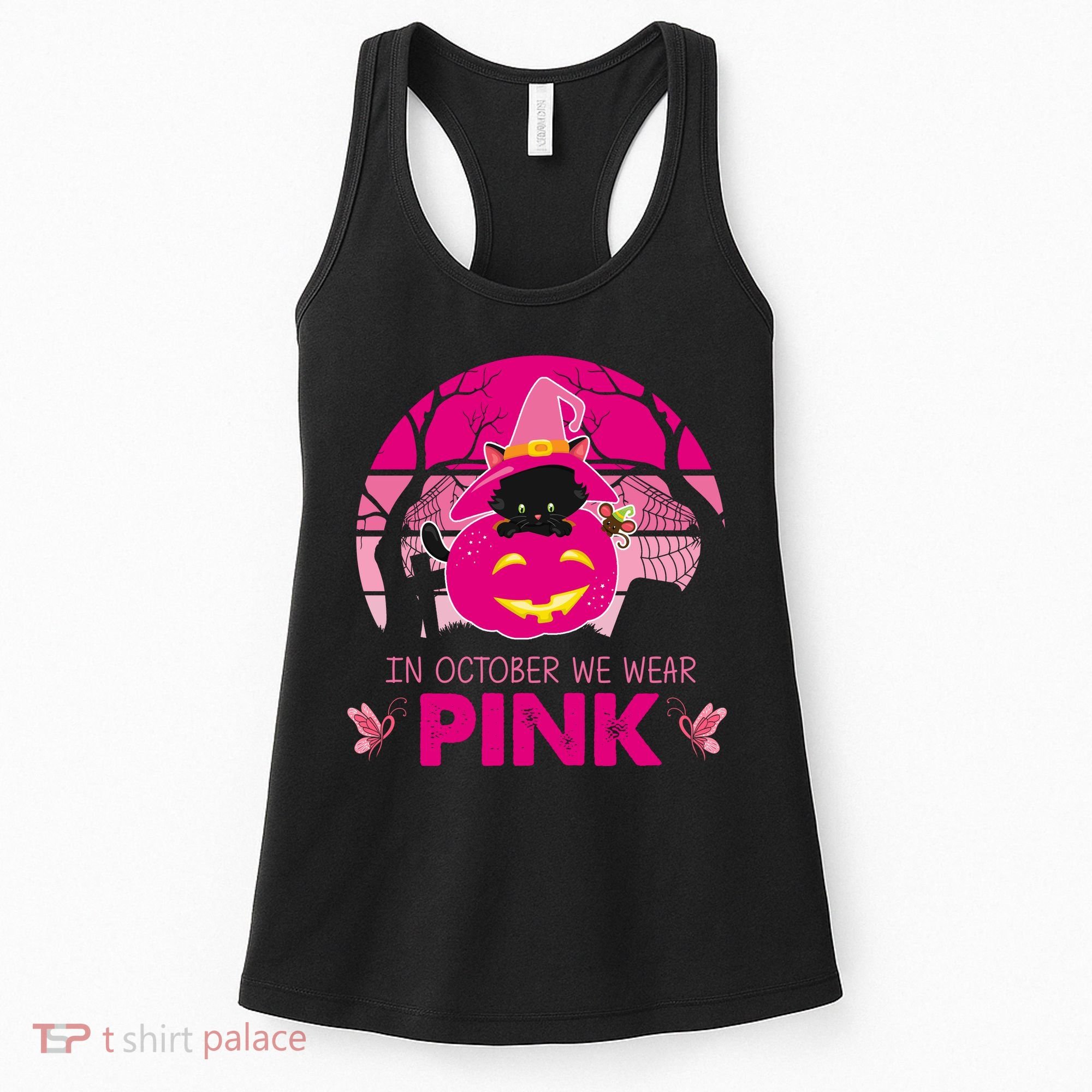 In October We Wear Pink Jack O Lantern Witch Cat Women's Tank Top