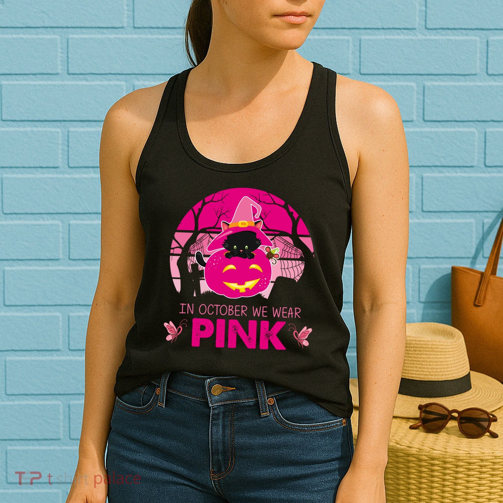 In October We Wear Pink Jack O Lantern Witch Cat Women's Tank Top