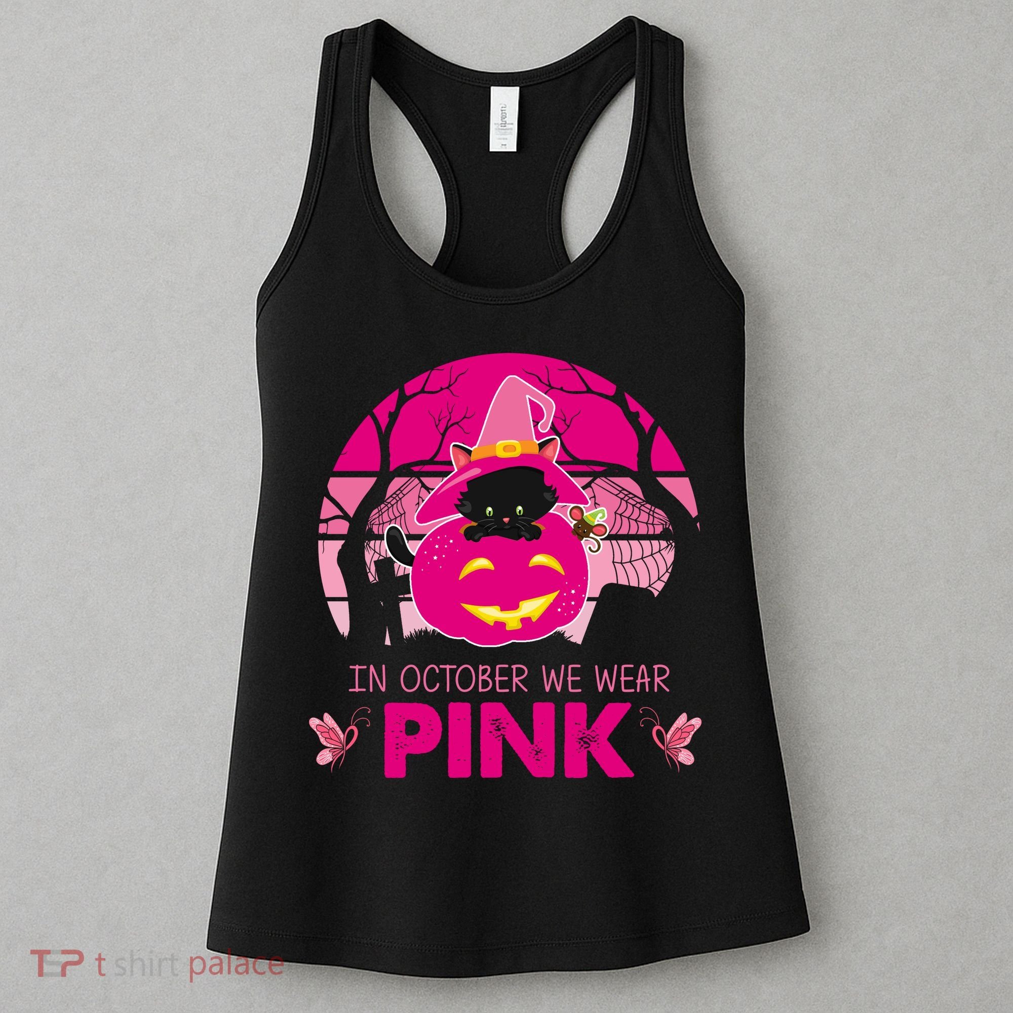 In October We Wear Pink Jack O Lantern Witch Cat Women's Tank Top