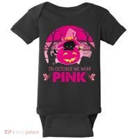 In October We Wear Pink Jack O Lantern Witch Cat Baby Bodysuit thumb 0