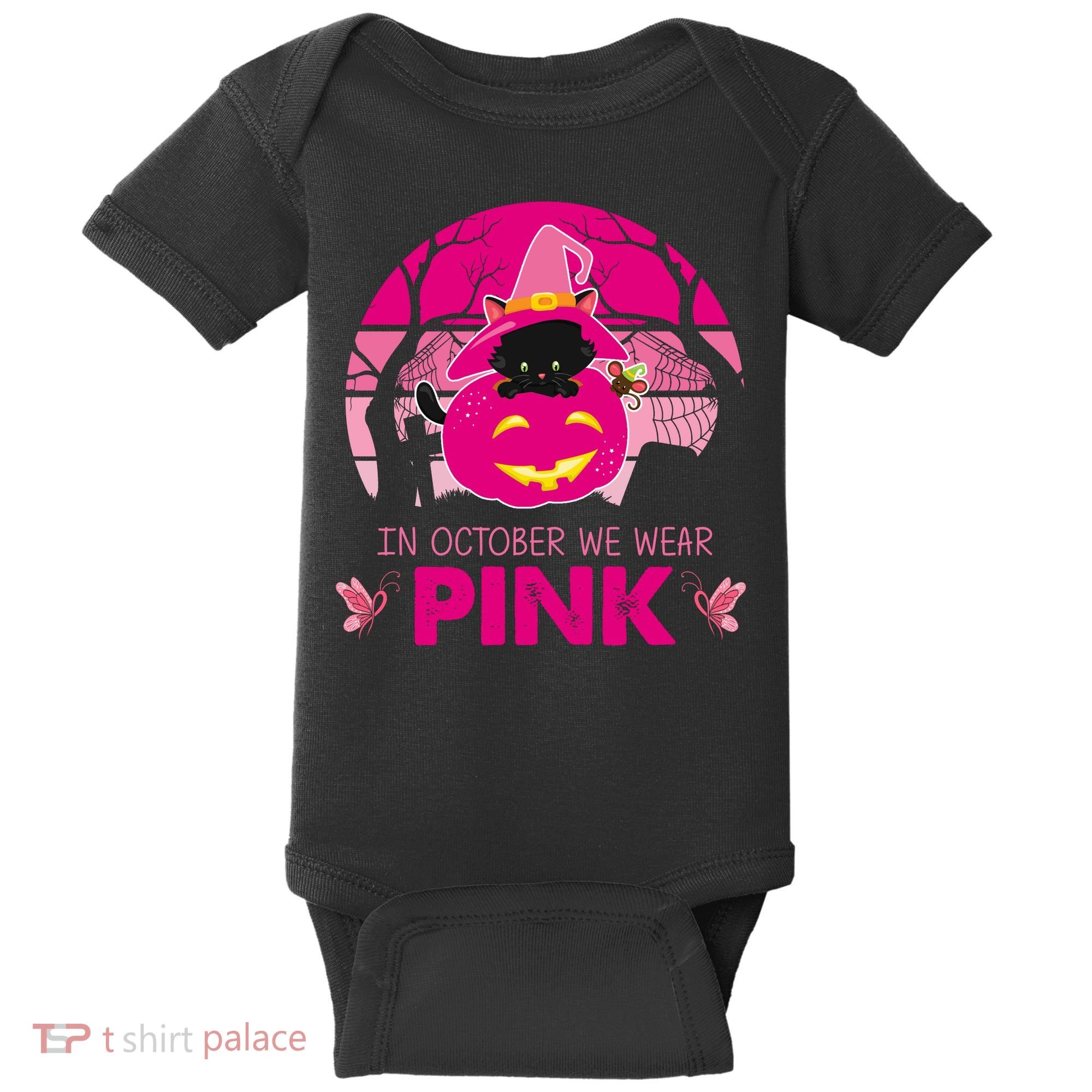 In October We Wear Pink Jack O Lantern Witch Cat Baby Bodysuit