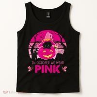In October We Wear Pink Jack O Lantern Witch Cat Tank Top thumb 2