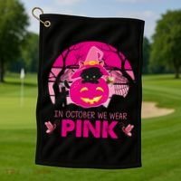 In October We Wear Pink Jack O Lantern Witch Cat Golf Towel thumb 1