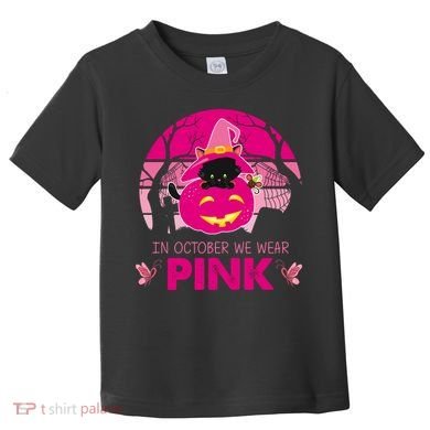 In October We Wear Pink Jack O Lantern Witch Cat Toddler T-Shirt