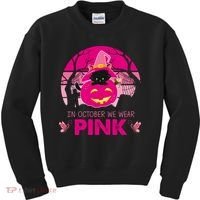In October We Wear Pink Jack O Lantern Witch Cat Kids Sweatshirt thumb 0
