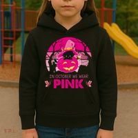 In October We Wear Pink Jack O Lantern Witch Cat Kids Hoodie thumb 3