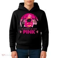 In October We Wear Pink Jack O Lantern Witch Cat Kids Hoodie thumb 4