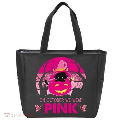In October We Wear Pink Jack O Lantern Witch Cat Tote Bag