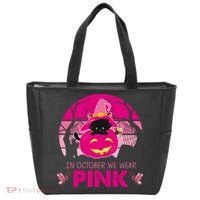In October We Wear Pink Jack O Lantern Witch Cat Tote Bag thumb 0
