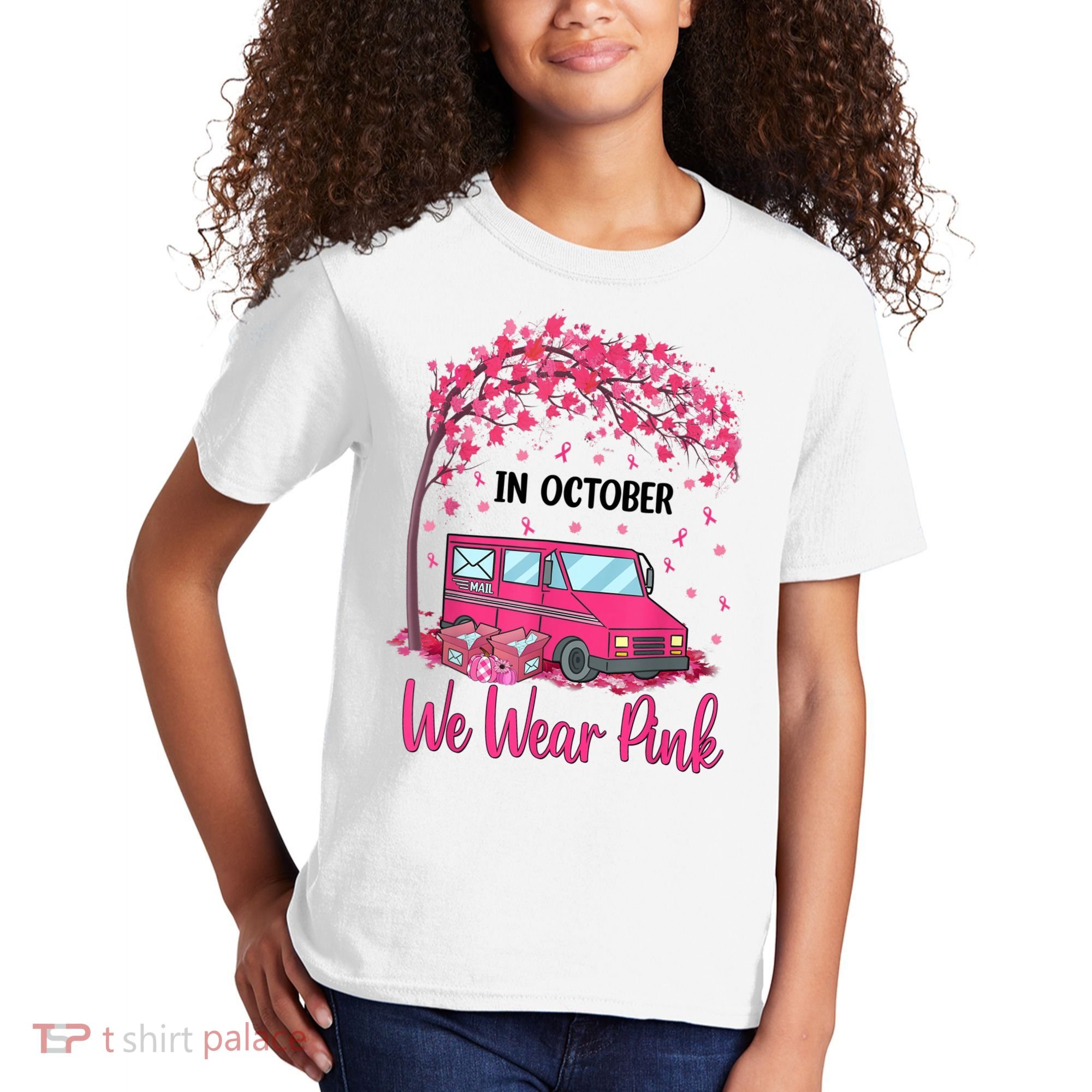 In October We Wear Pink Mail Carrier Postal Workers Kids T-Shirt