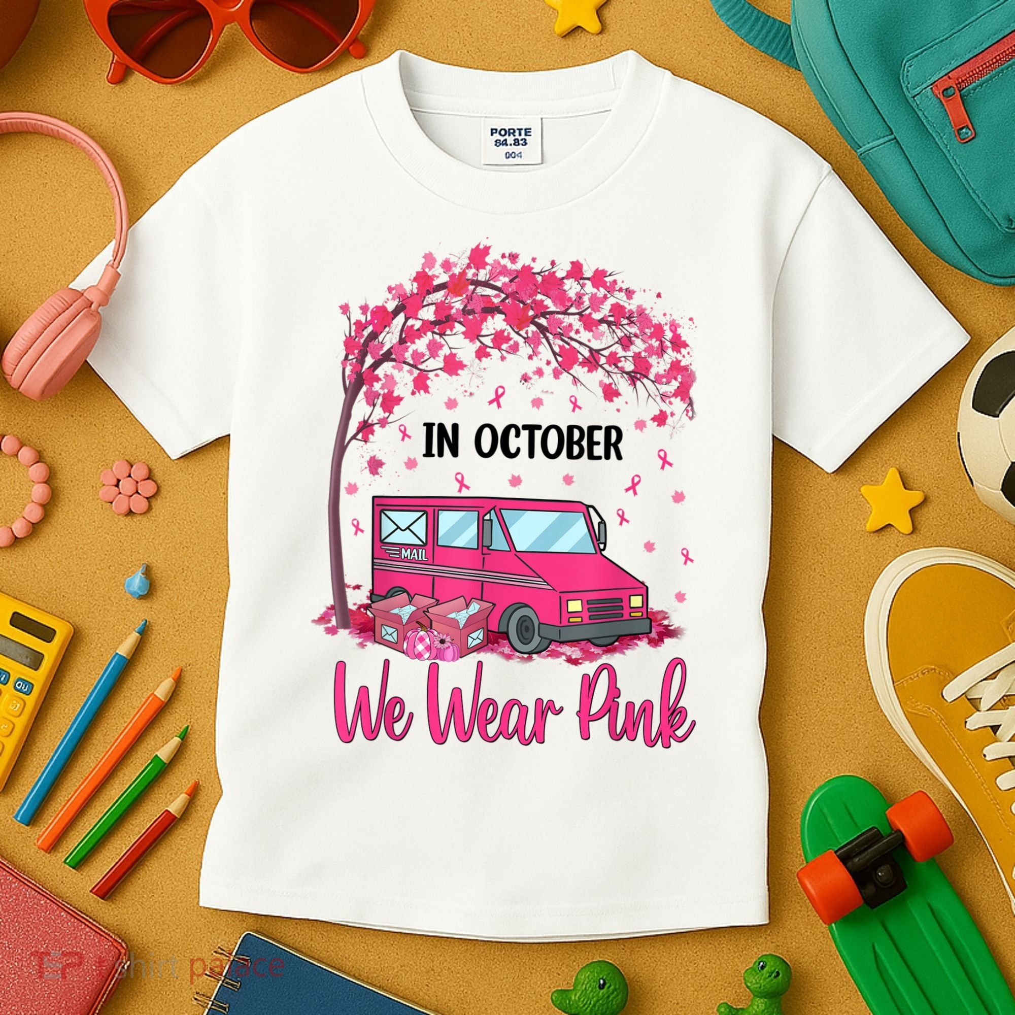 In October We Wear Pink Mail Carrier Postal Workers Kids T-Shirt