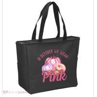 In October We Wear Pink Pumpkin Patch Breast Cancer Tote Bag thumb 2