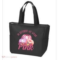 In October We Wear Pink Pumpkin Patch Breast Cancer Tote Bag thumb 3
