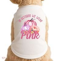 In October We Wear Pink Pumpkin Patch Breast Cancer Doggie Tank thumb 0