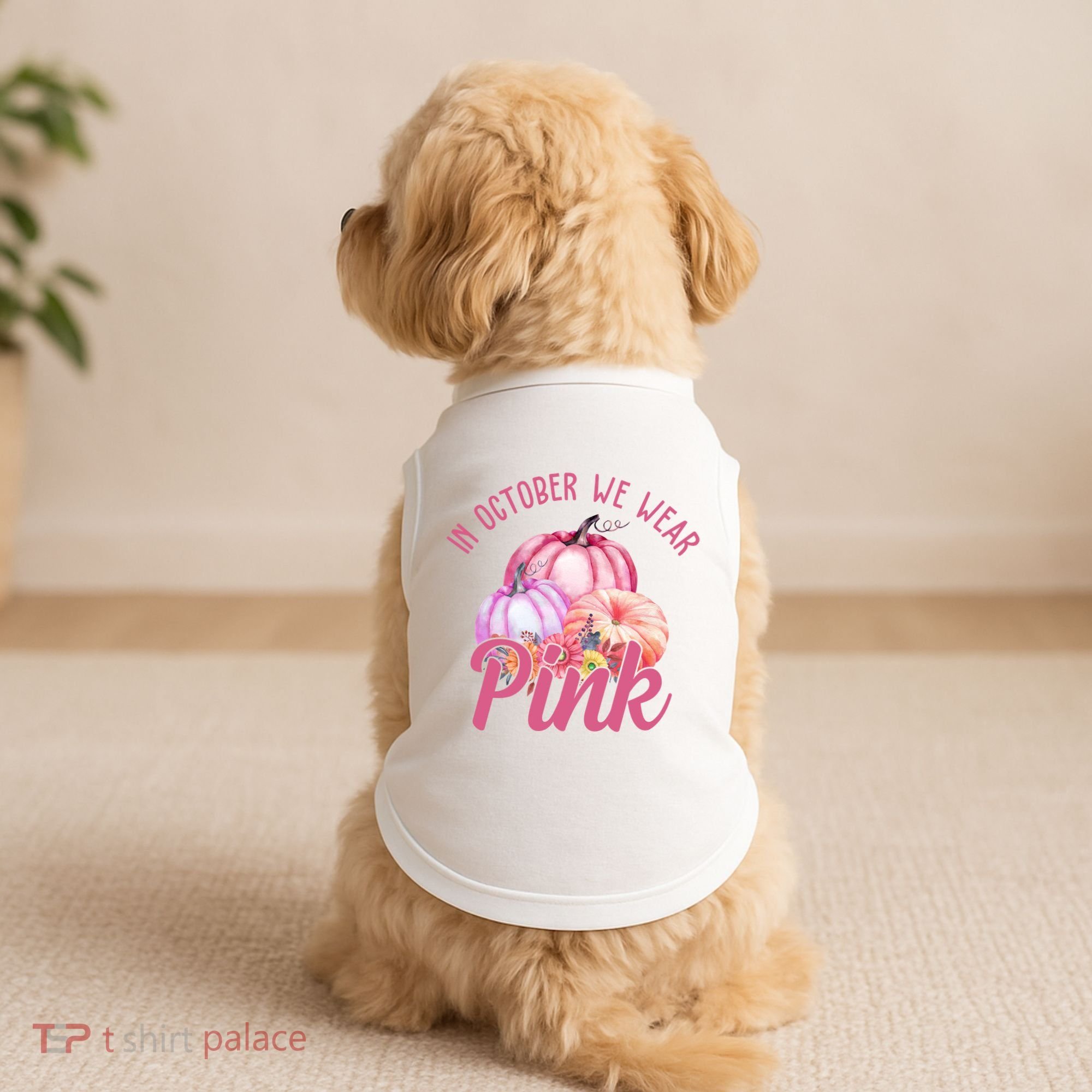 In October We Wear Pink Pumpkin Patch Breast Cancer Doggie Tank