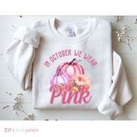 In October We Wear Pink Pumpkin Patch Breast Cancer Sweatshirt thumb 2