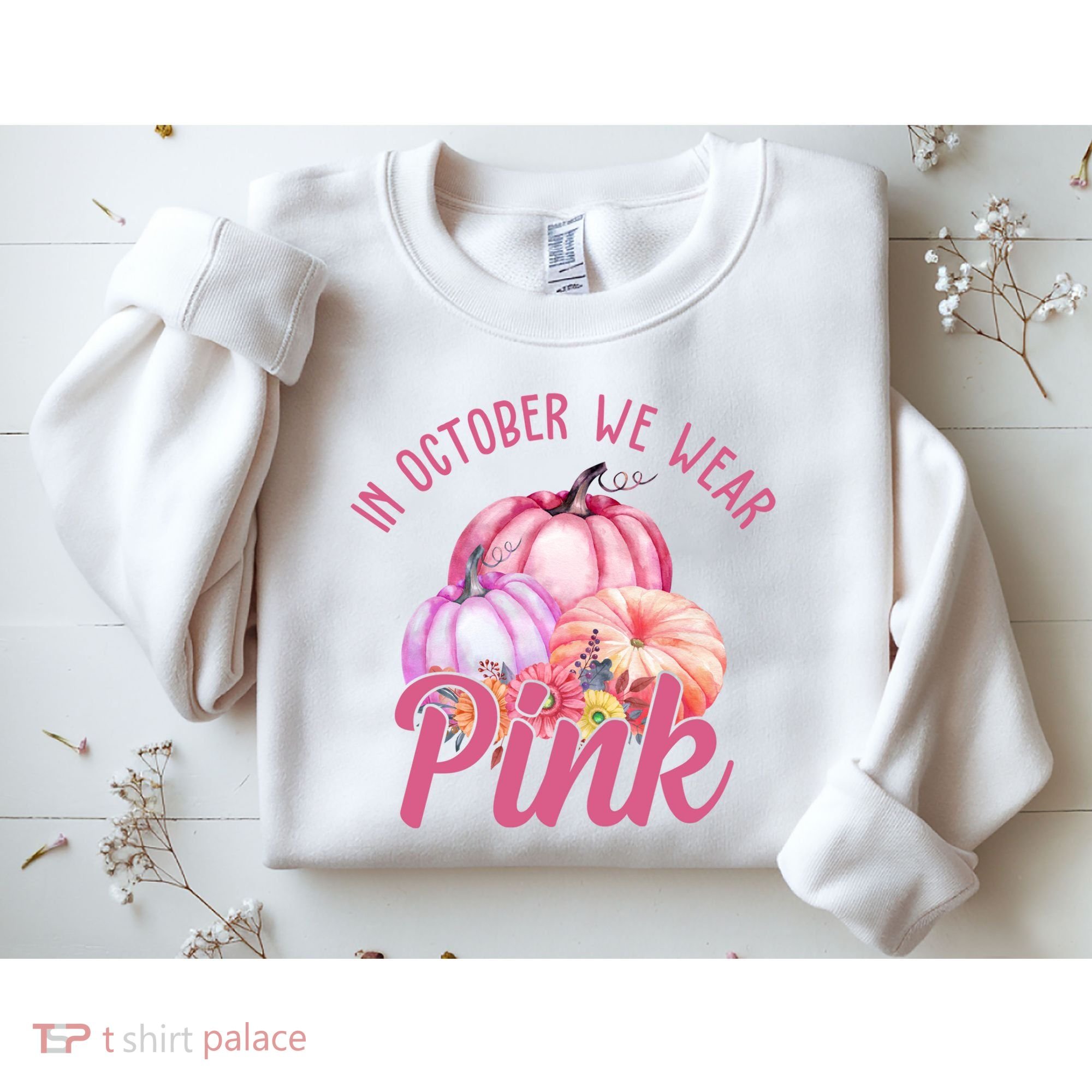 In October We Wear Pink Pumpkin Patch Breast Cancer Sweatshirt