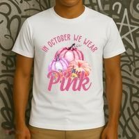 In October We Wear Pink Pumpkin Patch Breast Cancer T-Shirt thumb 3