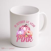 In October We Wear Pink Pumpkin Patch Breast Cancer Coffee Mug thumb 1