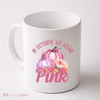 In October We Wear Pink Pumpkin Patch Breast Cancer Coffee Mug thumb 0