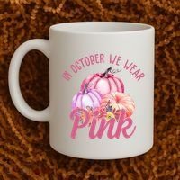 In October We Wear Pink Pumpkin Patch Breast Cancer Coffee Mug thumb 2