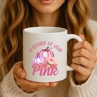 In October We Wear Pink Pumpkin Patch Breast Cancer Coffee Mug thumb 3